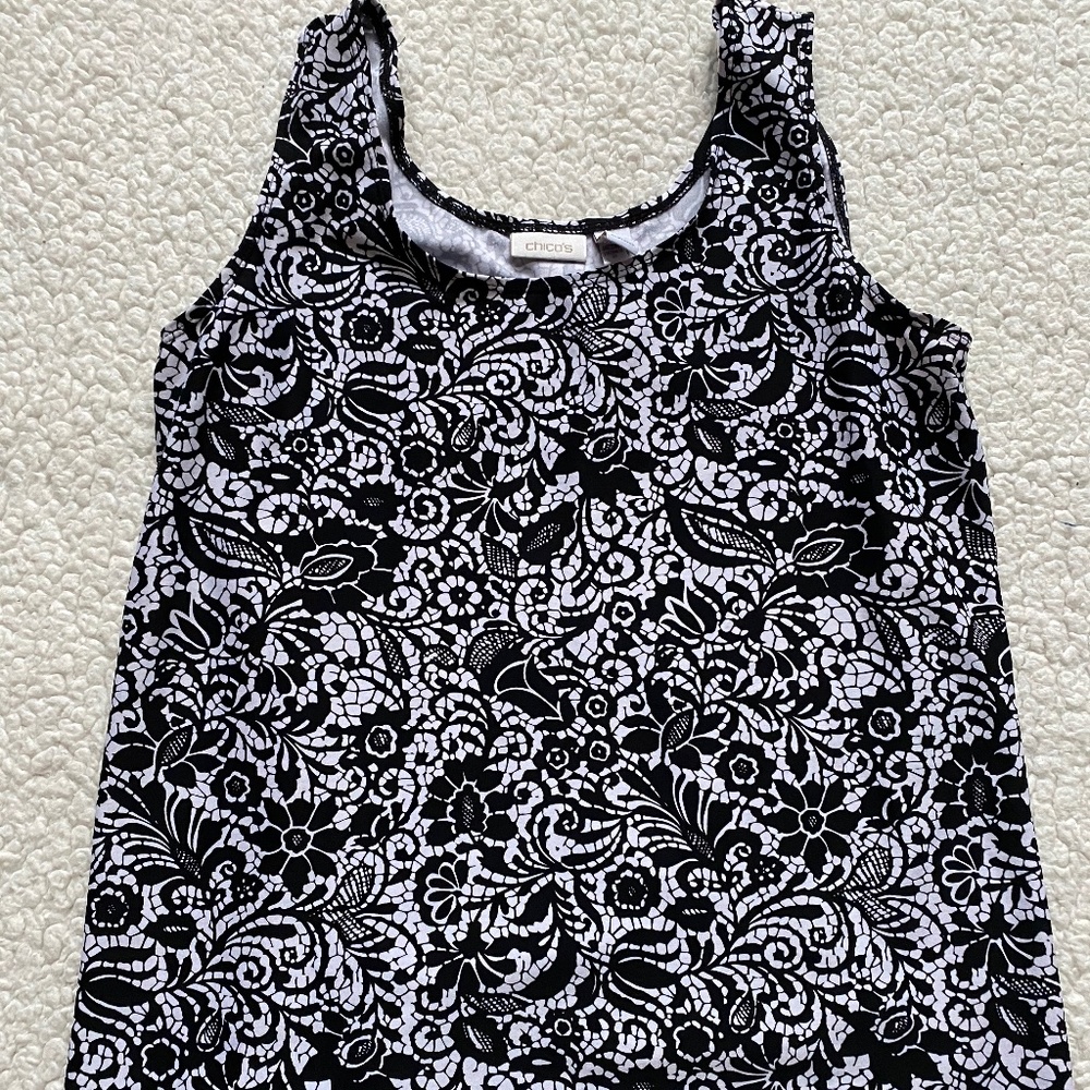 Chico's Black and White Lace Print Shell size L